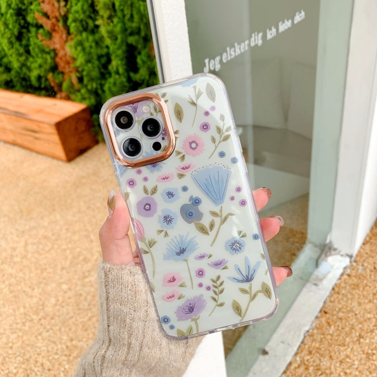 For iPhone 11 Pro Precision Hole Dual-side Laminating IMD Plating Flowers Pattern TPU Phone Case