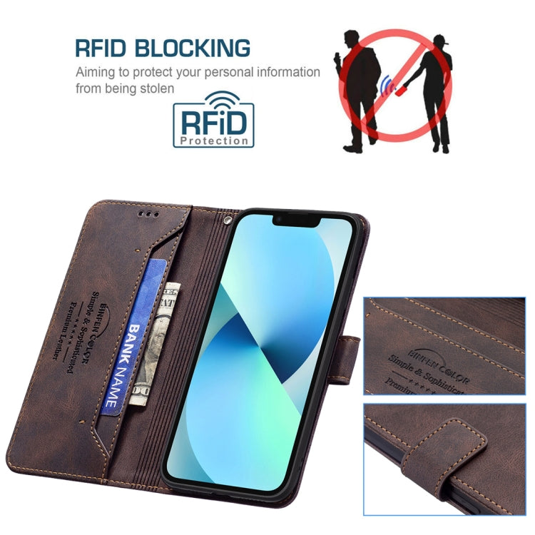 For iPhone 13 mini Magnetic Clasp RFID Blocking Anti-Theft Leather Case with Holder & Card Slots & Wallet