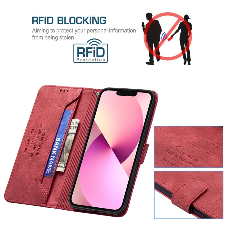 For iPhone 13 Magnetic Clasp RFID Blocking Anti-Theft Leather Case with Holder & Card Slots & Wallet