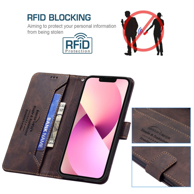 For iPhone 13 Magnetic Clasp RFID Blocking Anti-Theft Leather Case with Holder & Card Slots & Wallet
