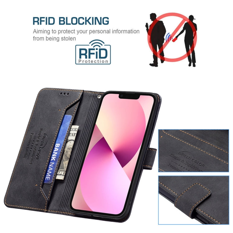 For iPhone 13 Magnetic Clasp RFID Blocking Anti-Theft Leather Case with Holder & Card Slots & Wallet