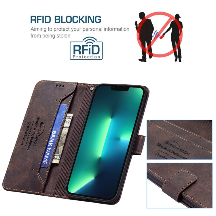 For iPhone 13 Pro Magnetic Clasp RFID Blocking Anti-Theft Leather Case with Holder & Card Slots & Wallet