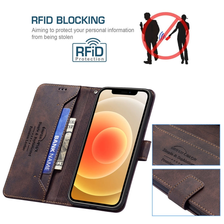 For iPhone 13 Magnetic Clasp RFID Blocking Anti-Theft Leather Case with Holder & Card Slots & Wallet For iPhone 12 mini