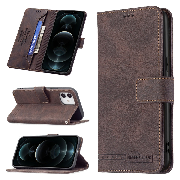 For iPhone 12 / 12 Pro Magnetic Clasp RFID Blocking Anti-Theft Leather Case with Holder & Card Slots & Wallet