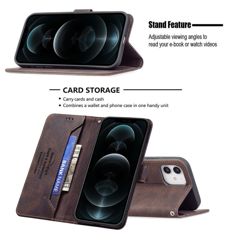 For iPhone 12 / 12 Pro Magnetic Clasp RFID Blocking Anti-Theft Leather Case with Holder & Card Slots & Wallet