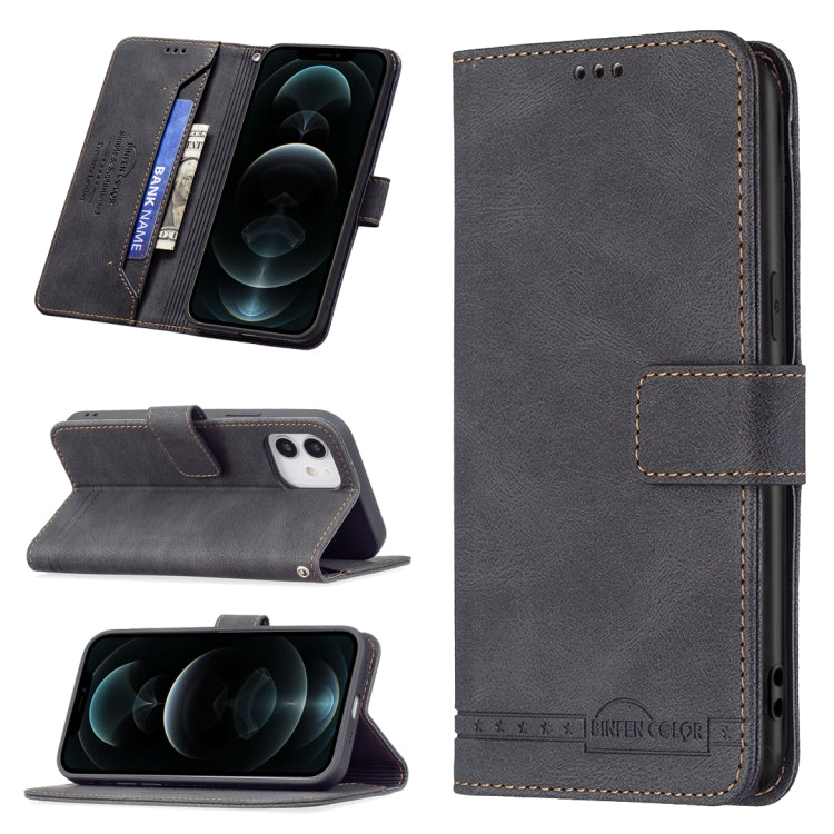 For iPhone 12 / 12 Pro Magnetic Clasp RFID Blocking Anti-Theft Leather Case with Holder & Card Slots & Wallet