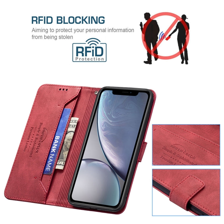 For iPhone XR Magnetic Clasp RFID Blocking Anti-Theft Leather Case with Holder & Card Slots & Wallet