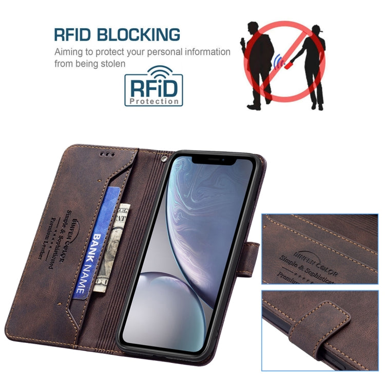 For iPhone XR Magnetic Clasp RFID Blocking Anti-Theft Leather Case with Holder & Card Slots & Wallet