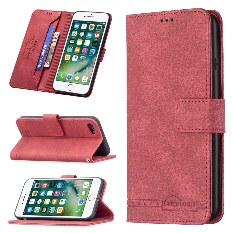 For iPhone SE 2022 / SE 2020 / 8 / 7 Magnetic Clasp RFID Blocking Anti-Theft Leather Case with Holder & Card Slots & Wallet
