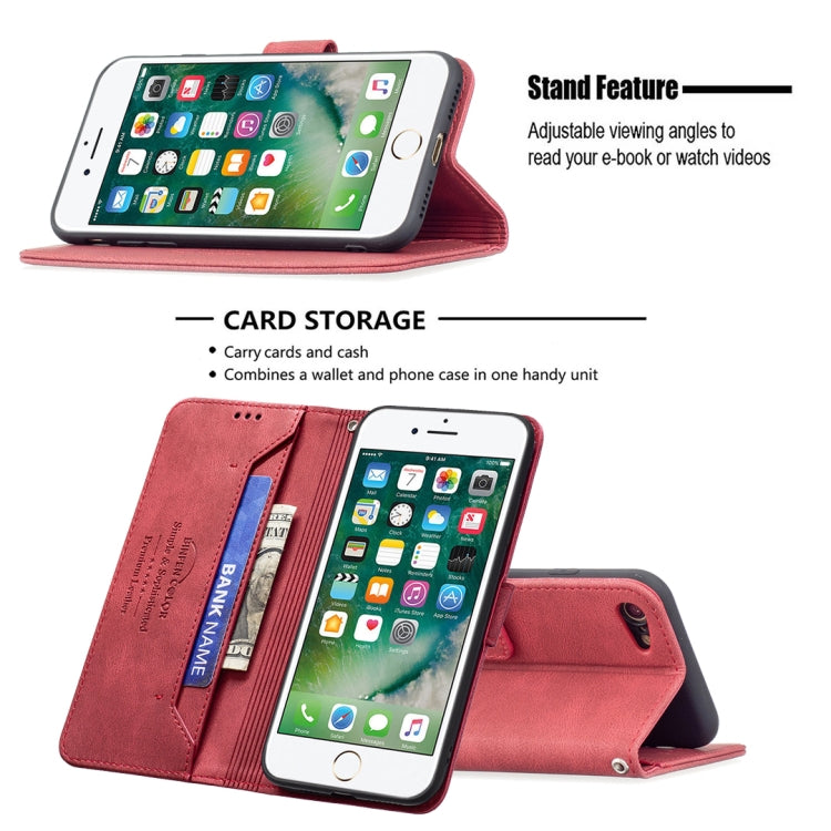 For iPhone SE 2022 / SE 2020 / 8 / 7 Magnetic Clasp RFID Blocking Anti-Theft Leather Case with Holder & Card Slots & Wallet