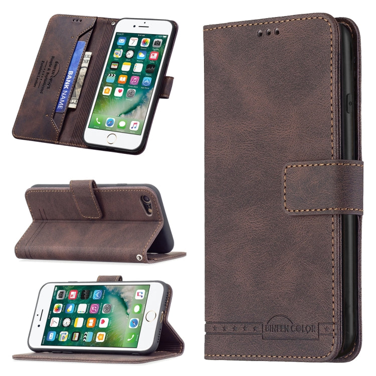 For iPhone SE 2022 / SE 2020 / 8 / 7 Magnetic Clasp RFID Blocking Anti-Theft Leather Case with Holder & Card Slots & Wallet