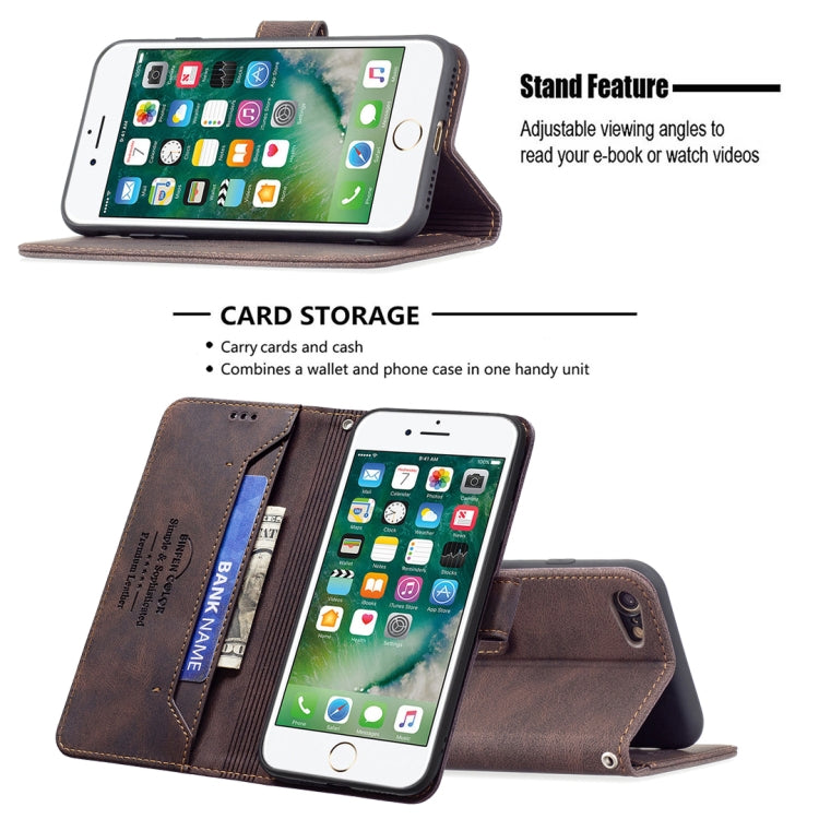For iPhone SE 2022 / SE 2020 / 8 / 7 Magnetic Clasp RFID Blocking Anti-Theft Leather Case with Holder & Card Slots & Wallet