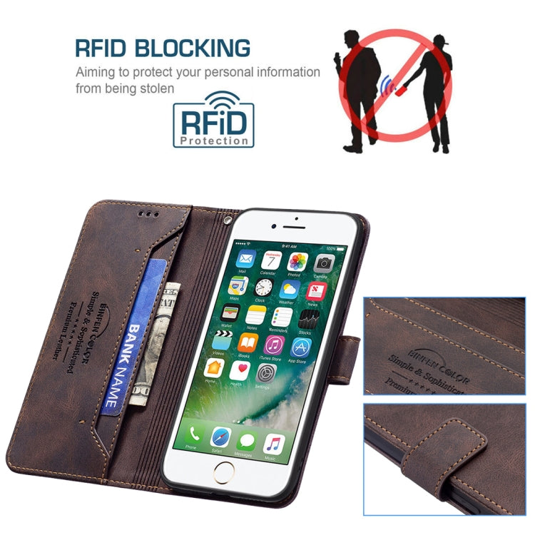 For iPhone SE 2022 / SE 2020 / 8 / 7 Magnetic Clasp RFID Blocking Anti-Theft Leather Case with Holder & Card Slots & Wallet