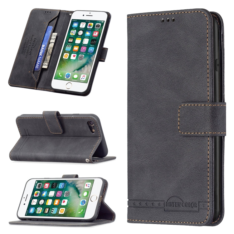 For iPhone SE 2022 / SE 2020 / 8 / 7 Magnetic Clasp RFID Blocking Anti-Theft Leather Case with Holder & Card Slots & Wallet