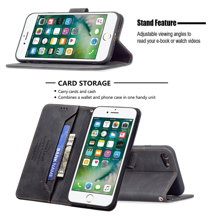 For iPhone SE 2022 / SE 2020 / 8 / 7 Magnetic Clasp RFID Blocking Anti-Theft Leather Case with Holder & Card Slots & Wallet