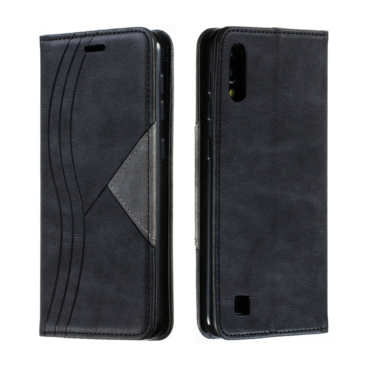 For Galaxy A10 Splicing Color Magnetic Hem Horizontal Flip Leather Case with Holder & Card Slots
