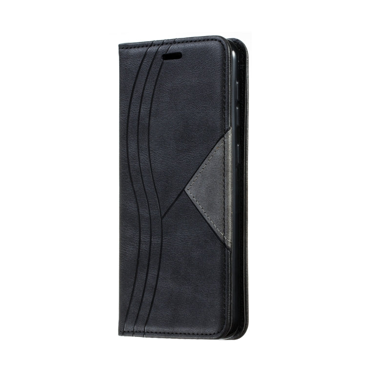 For Galaxy A10 Splicing Color Magnetic Hem Horizontal Flip Leather Case with Holder & Card Slots
