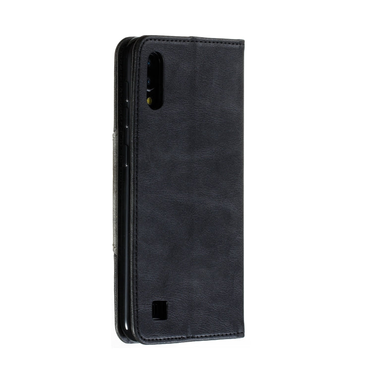 For Galaxy A10 Splicing Color Magnetic Hem Horizontal Flip Leather Case with Holder & Card Slots