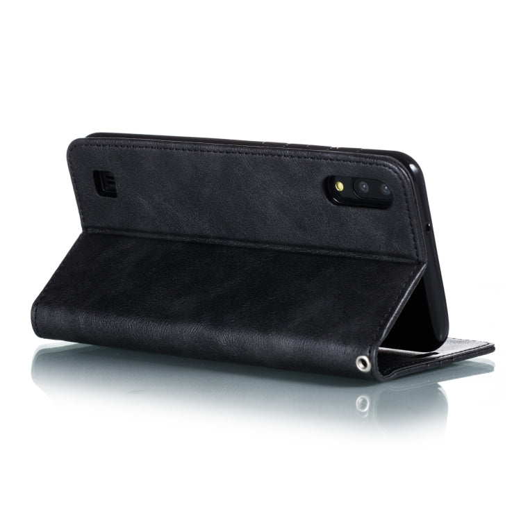 For Galaxy A10 Splicing Color Magnetic Hem Horizontal Flip Leather Case with Holder & Card Slots