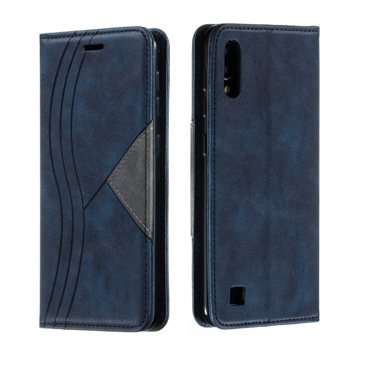 For Galaxy A10 Splicing Color Magnetic Hem Horizontal Flip Leather Case with Holder & Card Slots