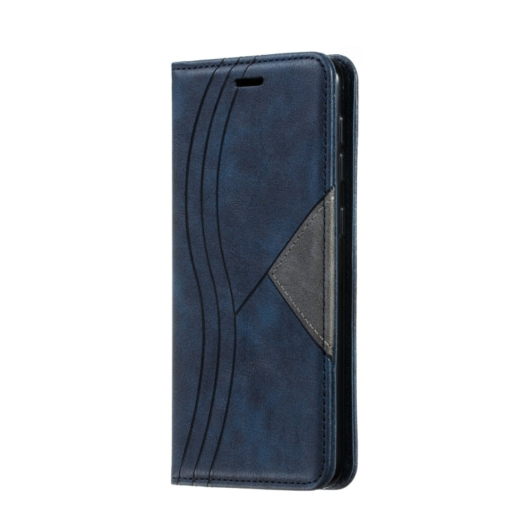 For Galaxy A10 Splicing Color Magnetic Hem Horizontal Flip Leather Case with Holder & Card Slots
