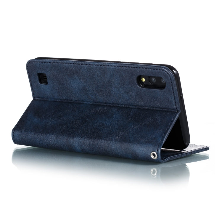 For Galaxy A10 Splicing Color Magnetic Hem Horizontal Flip Leather Case with Holder & Card Slots