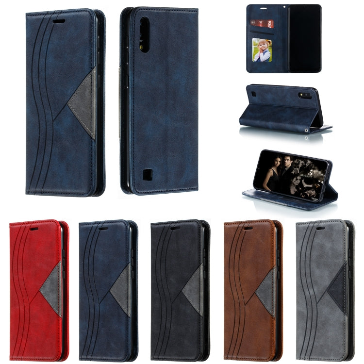 For Galaxy A10 Splicing Color Magnetic Hem Horizontal Flip Leather Case with Holder & Card Slots