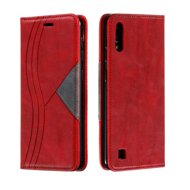 For Galaxy A10 Splicing Color Magnetic Hem Horizontal Flip Leather Case with Holder & Card Slots