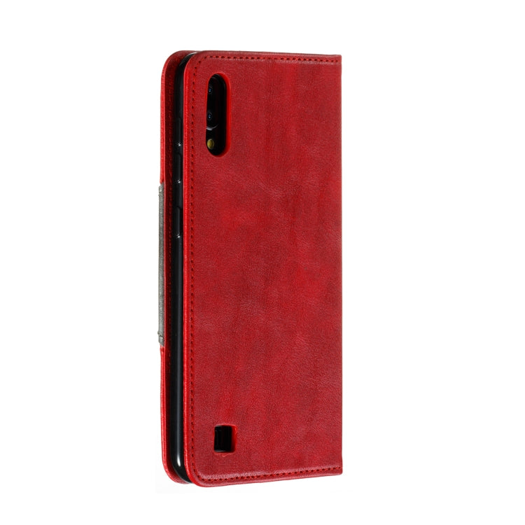For Galaxy A10 Splicing Color Magnetic Hem Horizontal Flip Leather Case with Holder & Card Slots