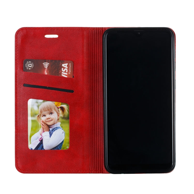 For Galaxy A10 Splicing Color Magnetic Hem Horizontal Flip Leather Case with Holder & Card Slots