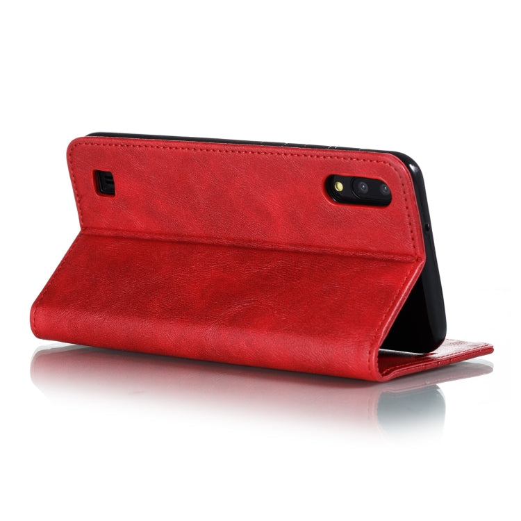 For Galaxy A10 Splicing Color Magnetic Hem Horizontal Flip Leather Case with Holder & Card Slots