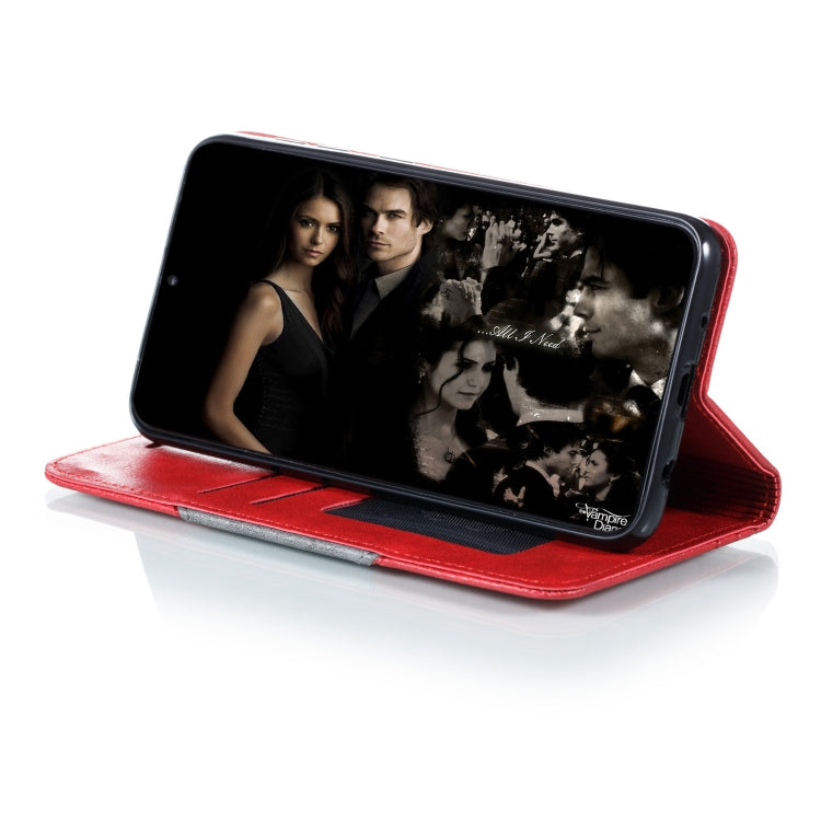 For Galaxy A10 Splicing Color Magnetic Hem Horizontal Flip Leather Case with Holder & Card Slots