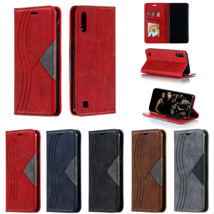 For Galaxy A10 Splicing Color Magnetic Hem Horizontal Flip Leather Case with Holder & Card Slots