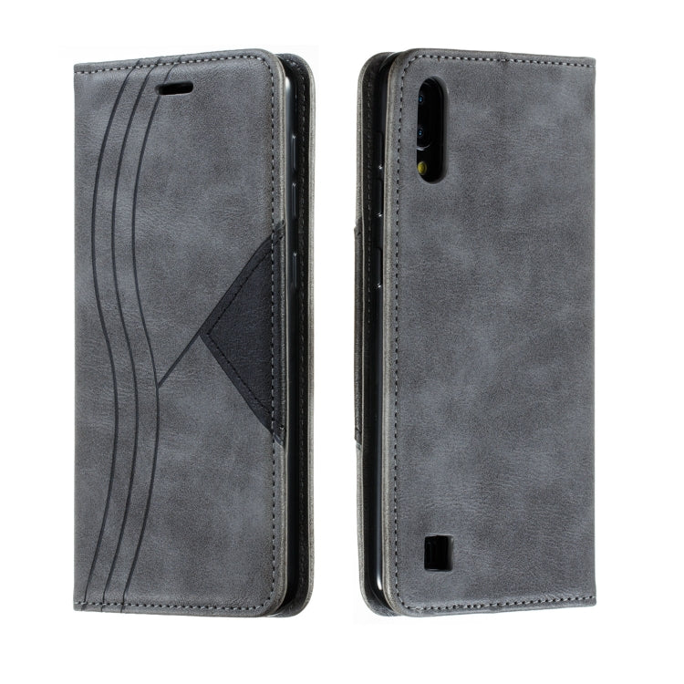 For Galaxy A10 Splicing Color Magnetic Hem Horizontal Flip Leather Case with Holder & Card Slots