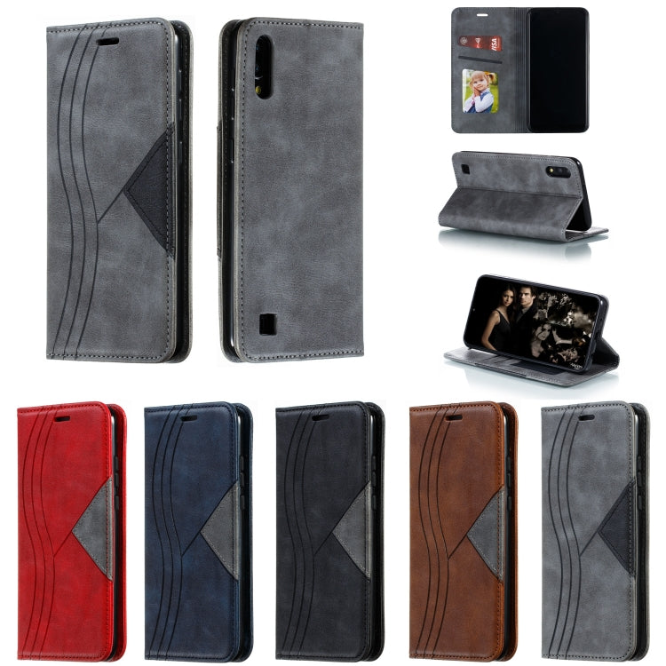 For Galaxy A10 Splicing Color Magnetic Hem Horizontal Flip Leather Case with Holder & Card Slots