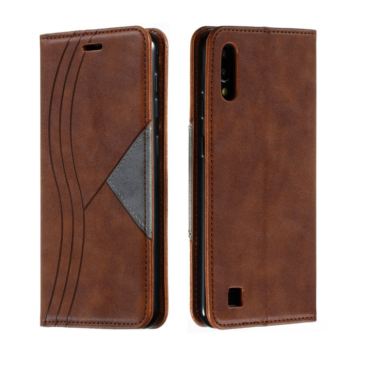 For Galaxy A10 Splicing Color Magnetic Hem Horizontal Flip Leather Case with Holder & Card Slots