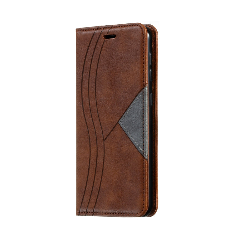 For Galaxy A10 Splicing Color Magnetic Hem Horizontal Flip Leather Case with Holder & Card Slots
