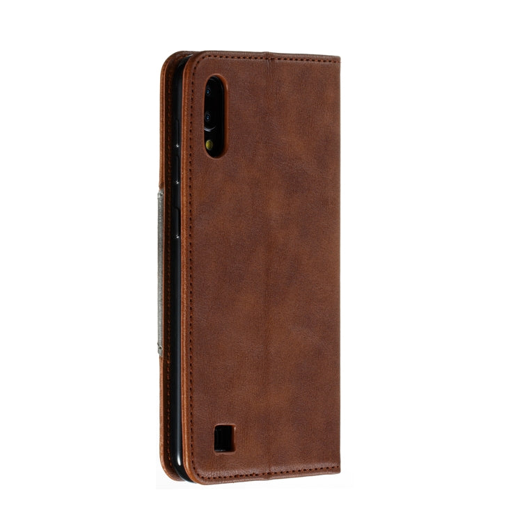 For Galaxy A10 Splicing Color Magnetic Hem Horizontal Flip Leather Case with Holder & Card Slots