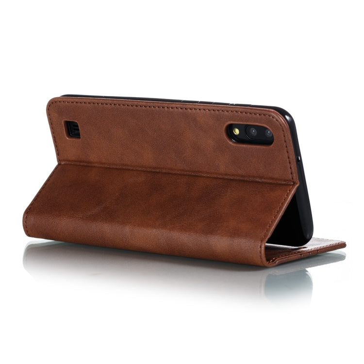 For Galaxy A10 Splicing Color Magnetic Hem Horizontal Flip Leather Case with Holder & Card Slots