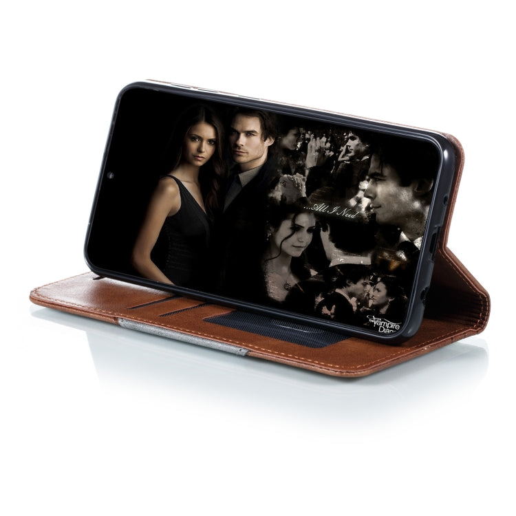For Galaxy A10 Splicing Color Magnetic Hem Horizontal Flip Leather Case with Holder & Card Slots