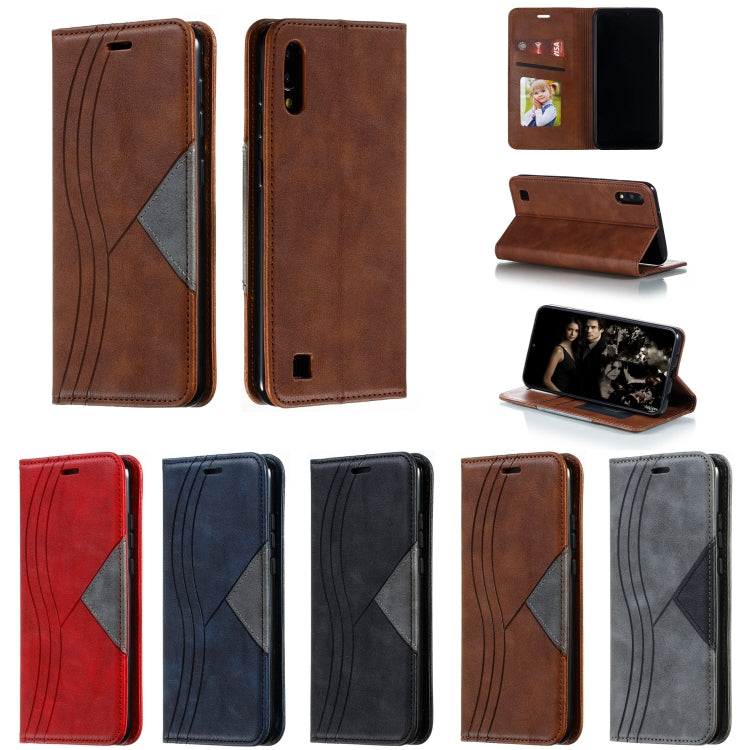 For Galaxy A10 Splicing Color Magnetic Hem Horizontal Flip Leather Case with Holder & Card Slots