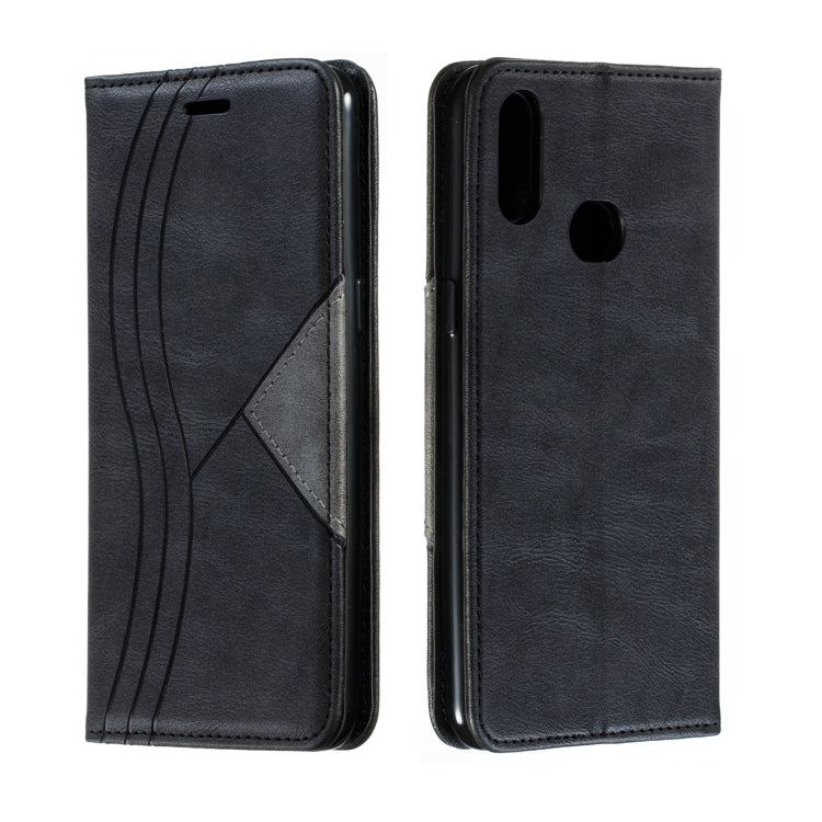 For Galaxy A10s Splicing Color Magnetic Hem Horizontal Flip Leather Case with Holder & Card Slots