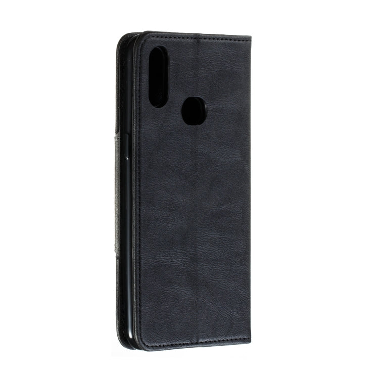 For Galaxy A10s Splicing Color Magnetic Hem Horizontal Flip Leather Case with Holder & Card Slots