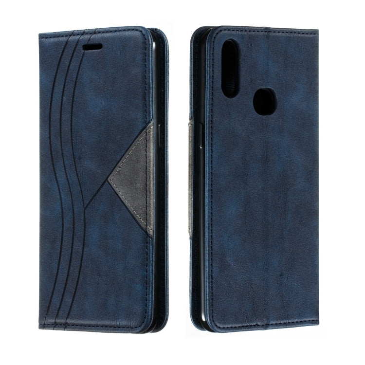 For Galaxy A10s Splicing Color Magnetic Hem Horizontal Flip Leather Case with Holder & Card Slots