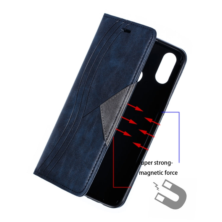 For Galaxy A10s Splicing Color Magnetic Hem Horizontal Flip Leather Case with Holder & Card Slots