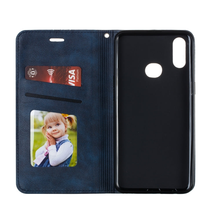 For Galaxy A10s Splicing Color Magnetic Hem Horizontal Flip Leather Case with Holder & Card Slots