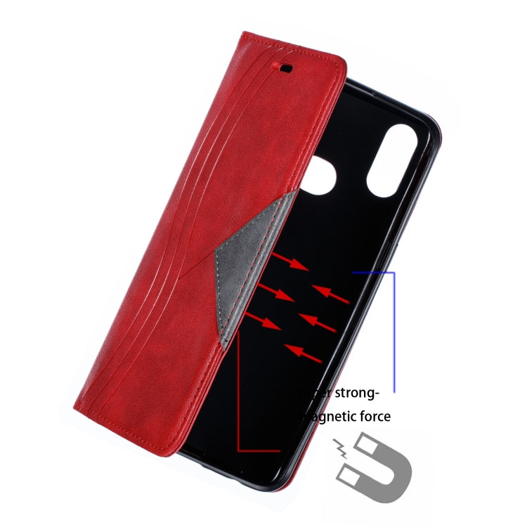 For Galaxy A10s Splicing Color Magnetic Hem Horizontal Flip Leather Case with Holder & Card Slots