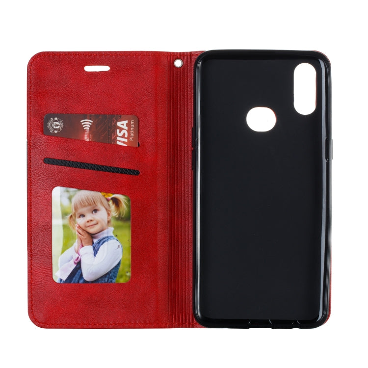 For Galaxy A10s Splicing Color Magnetic Hem Horizontal Flip Leather Case with Holder & Card Slots
