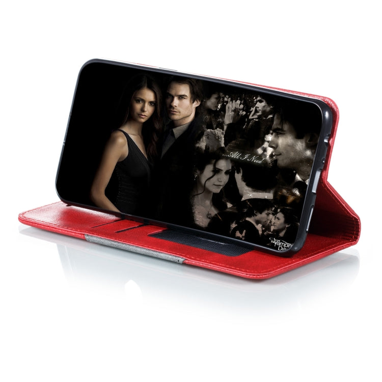 For Galaxy A10s Splicing Color Magnetic Hem Horizontal Flip Leather Case with Holder & Card Slots