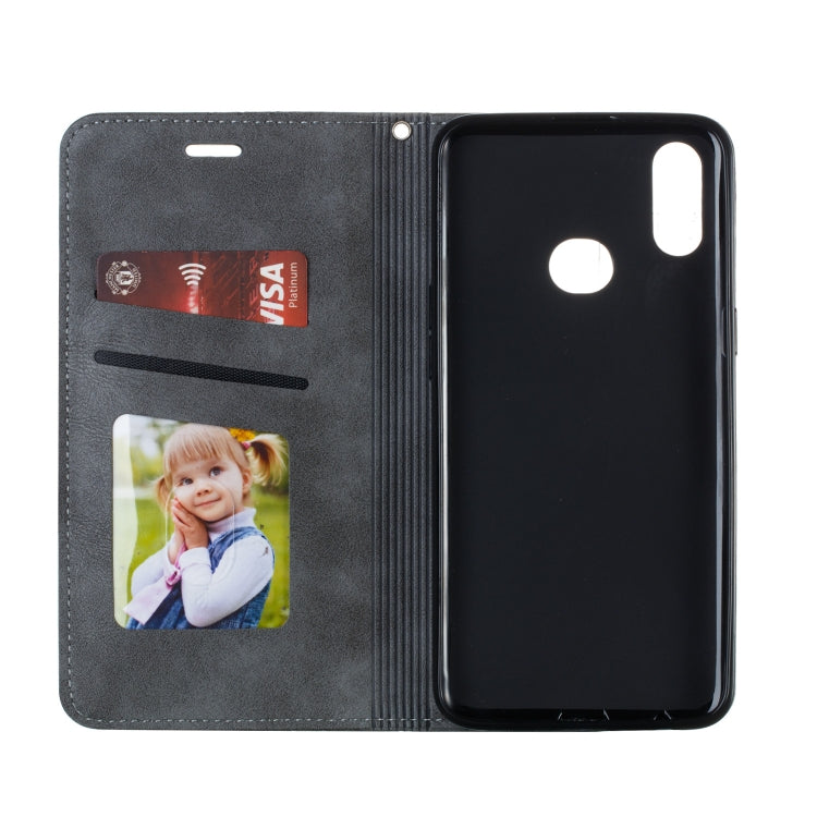 For Galaxy A10s Splicing Color Magnetic Hem Horizontal Flip Leather Case with Holder & Card Slots